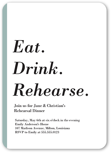 Dinner Delight Rehearsal Dinner Invitation, White, 5x7 Flat, Pearl Shimmer Cardstock, Rounded, White