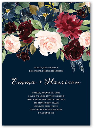Exquisite Bouquet Rehearsal Dinner Invitation, Blue, 5x7 Flat, Standard Smooth Cardstock, Square