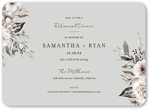 Neutral Florals Rehearsal Dinner Invitation, Grey, 5x7 Flat, 100% Recycled Cardstock , Rounded