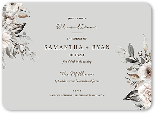 Neutral Florals Rehearsal Dinner Invitation, Grey, 5x7 Flat, Standard Smooth Cardstock, Rounded