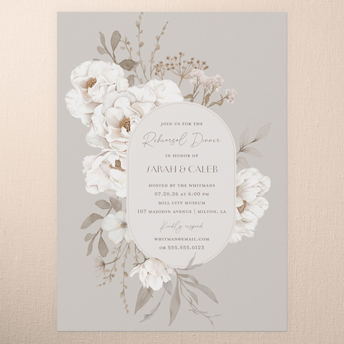 Full Bloom Rehearsal Dinner Invitation, Gray, 5x7 Flat, Pearl Shimmer Cardstock, Square