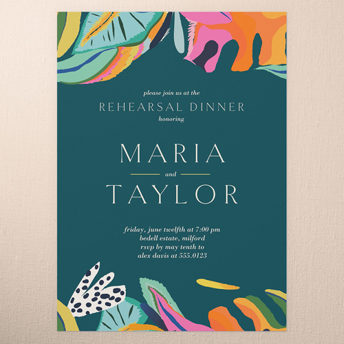 Vibrant Garden Rehearsal Dinner Invitation, Blue, 5x7 Flat, 100% Recycled Cardstock , Square