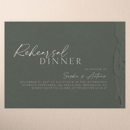 Torn Textures Rehearsal Dinner Invitation, Green, 5x7 Flat, Luxe Double-Thick Cardstock, Square