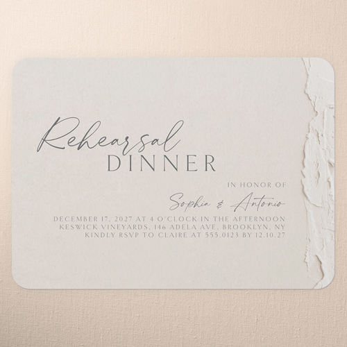 Torn Textures Rehearsal Dinner Invitation, Beige, 5x7 Flat, Pearl Shimmer Cardstock, Rounded, Apricot Mousse