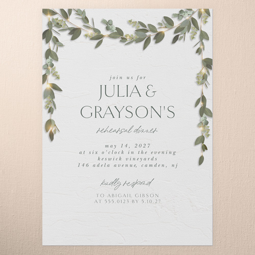 Laced Laurels Rehearsal Dinner Invitation, White, 5x7 Flat, Matte, Signature Smooth Cardstock, Square