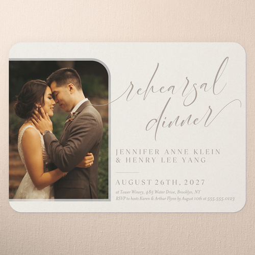 Classic Beauty Rehearsal Dinner Invitation, Beige, 5x7 Flat, Pearl Shimmer Cardstock, Rounded