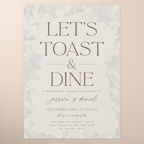 Touch Of Elegance Rehearsal Dinner Invitation, Beige, 5x7 Flat, Pearl Shimmer Cardstock, Square