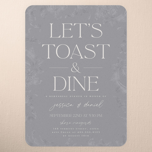 Touch Of Elegance Rehearsal Dinner Invitation, Gray, 5x7 Flat, Standard Smooth Cardstock, Rounded, Gray