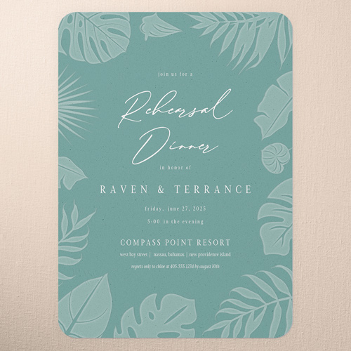 Regional Icons Rehearsal Dinner Invitation, Green, 5x7 Flat, Standard Smooth Cardstock, Rounded, Leafy