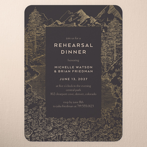 Alpine Affection Rehearsal Dinner Invitation, Gray, 5x7 Flat, Write Your Own Greeting, 100% Recycled Cardstock , Rounded