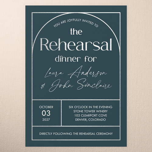 Geometric Impression Rehearsal Dinner Invitation, Blue, Silver Foil, 5x7 Flat, Pearl Shimmer Cardstock, Square, Seabrook