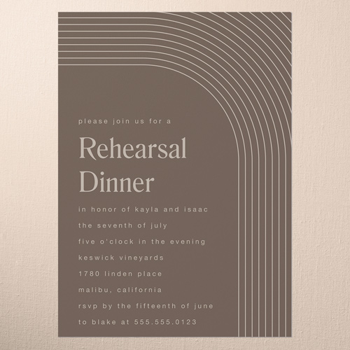 Round Bands Rehearsal Dinner Invitation, Brown, 5x7 Flat, Pearl Shimmer Cardstock, Square