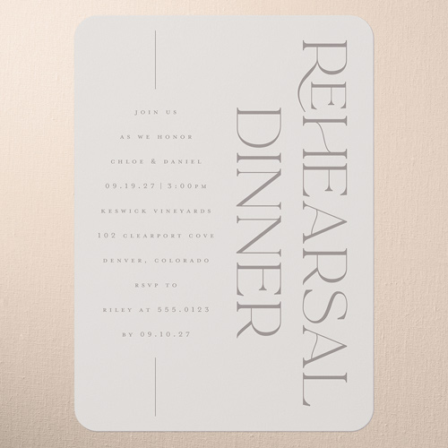 Vertical Headline Rehearsal Dinner Invitation, Gray, 5x7 Flat, Write Your Own Greeting, 100% Recycled Cardstock ?, Rounded