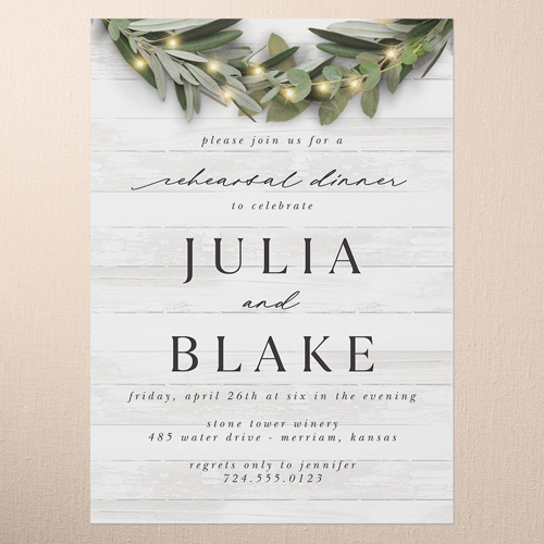 Wooden Wonders Rehearsal Dinner Invitation, White, 5x7 Flat, Pearl Shimmer Cardstock, Square, White