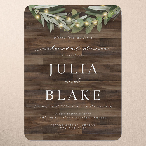 Wooden Wonders Rehearsal Dinner Invitation, Brown, 5x7 Flat, Matte, Signature Smooth Cardstock, Rounded, Brown
