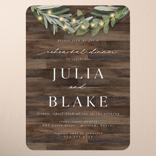 Wooden Wonders Rehearsal Dinner Invitation, Brown, 5x7 Flat, 100% Recycled Cardstock ?, Rounded