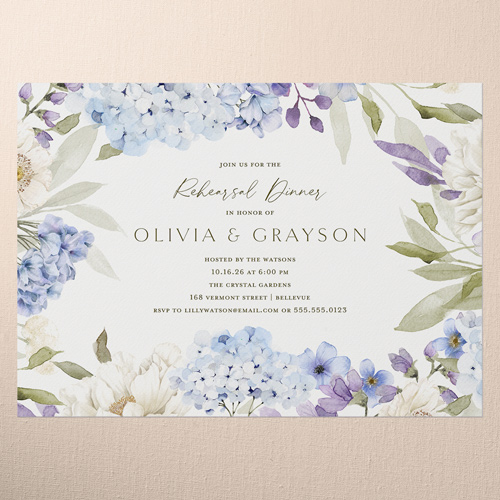 Hydrangea Highlight Rehearsal Dinner Invitation, Blue, 5x7 Flat, Matte, Signature Smooth Cardstock, Square