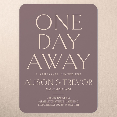 Romantic Garden Rehearsal Dinner Invitation, Purple, none, 5x7 Flat, Pearl Shimmer Cardstock, Rounded, Raisin