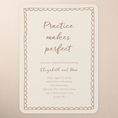 Doodle Border Rehearsal Dinner Invitation, Beige, 5x7 Flat, Pearl Shimmer Cardstock, Rounded, Hazelnut