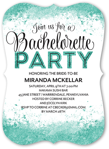 Lovely Flakes Bachelorette Party Invitation, Green, 5x7, Pearl Shimmer Cardstock, Bracket