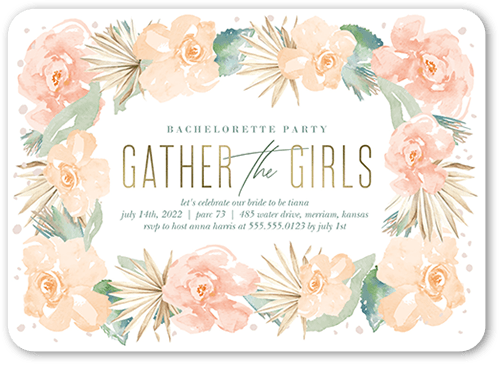 Gather the Girls Bachelorette Party Invitation, White, 5x7 Flat, 100% Recycled Cardstock , Rounded
