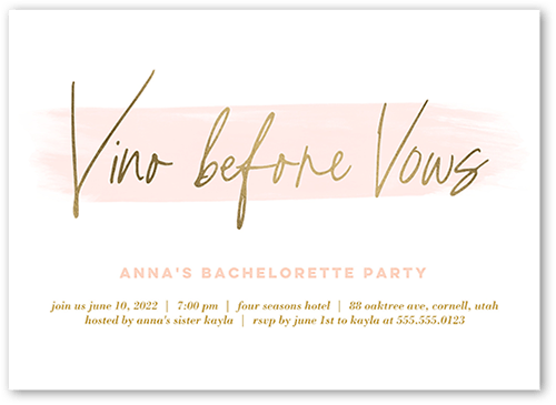 Vino Before Vows Bachelorette Party Invitation, White, 5x7 Flat, Matte, Signature Smooth Cardstock, Square, White