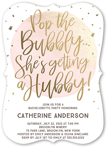 Bubbly Hubby Bachelorette Party Invitation, White, 5x7, Matte, Signature Smooth Cardstock, Bracket