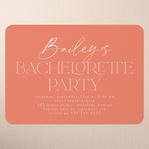 Classy Headline Bachelorette Party Invitation, Orange, none, 5x7 Flat, Pearl Shimmer Cardstock, Rounded