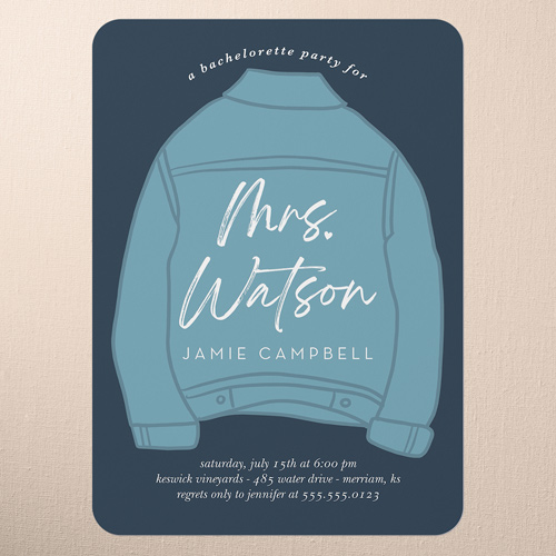 Denim Dreams Bachelorette Party Invitation, Blue, 5x7 Flat, Standard Smooth Cardstock, Rounded, Blue