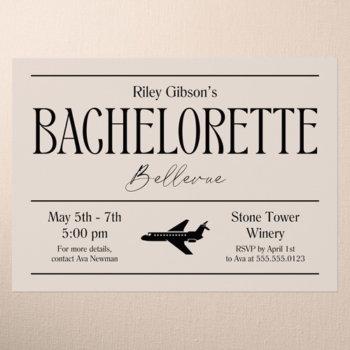 Destination Details Bachelorette Party Invitation, Beige, 5x7 Flat, Luxe Double-Thick Cardstock, Square