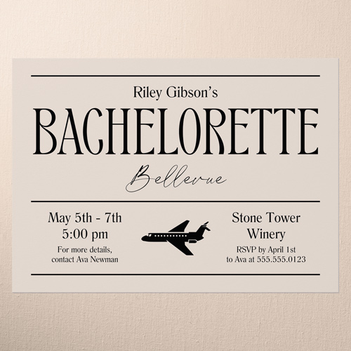 Destination Details Bachelorette Party Invitation, Beige, 5x7 Flat, Pearl Shimmer Cardstock, Square