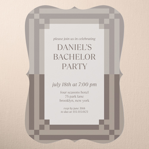 Iconic Frame Bachelor Party Invitation, Brown, 5x7 Flat, Pearl Shimmer Cardstock, Bracket