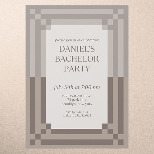 Iconic Frame Bachelor Party Invitation, Brown, 5x7 Flat, Write Your Own Greeting, Pearl Shimmer Cardstock, Square