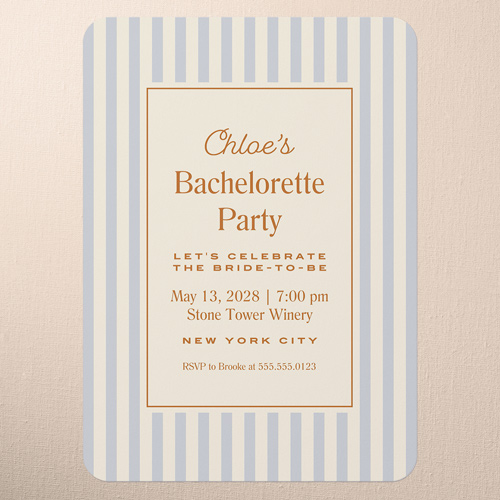 Pinstripe Passion Bachelorette Party Invitation, Gray, 5x7 Flat, Write Your Own Greeting, Pearl Shimmer Cardstock, Rounded, Gray