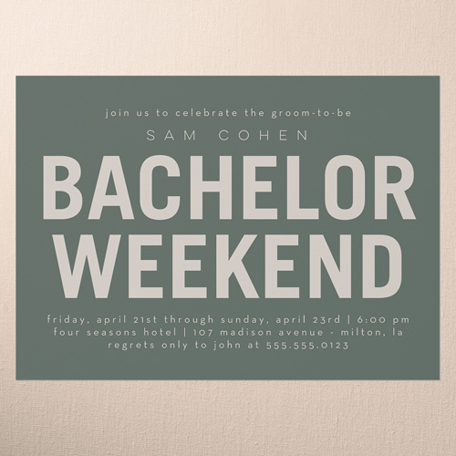 Editable Headline Bachelor Party Invitation, Green, 5x7 Flat, Write Your Own Greeting, Matte, Signature Smooth Cardstock, Square