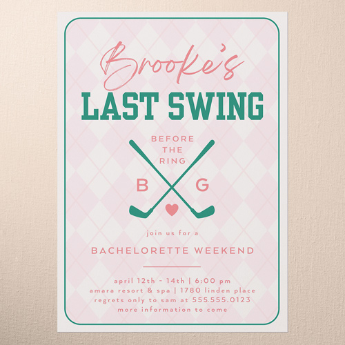 Golf Getaway Bachelorette Party Invitation, Pink, 5x7 Flat, 100% Recycled Cardstock , Square