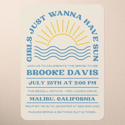 Sunny Seascape Bachelorette Party Invitation, Beige, 5x7 Flat, Standard Smooth Cardstock, Rounded