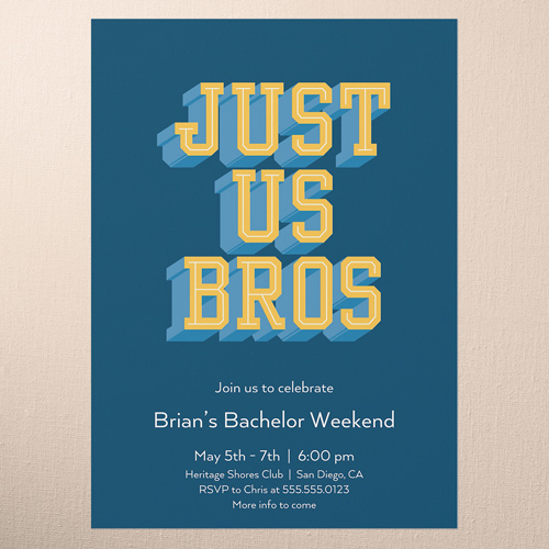 Bro Time Bachelor Party Invitation, Blue, 5x7 Flat, Luxe Double-Thick Cardstock, Square