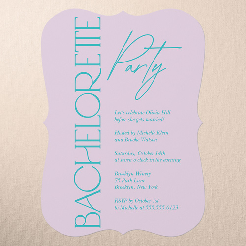 Elegant Marquee Bachelorette Party Invitation, Purple, 5x7 Flat, Pearl Shimmer Cardstock, Bracket