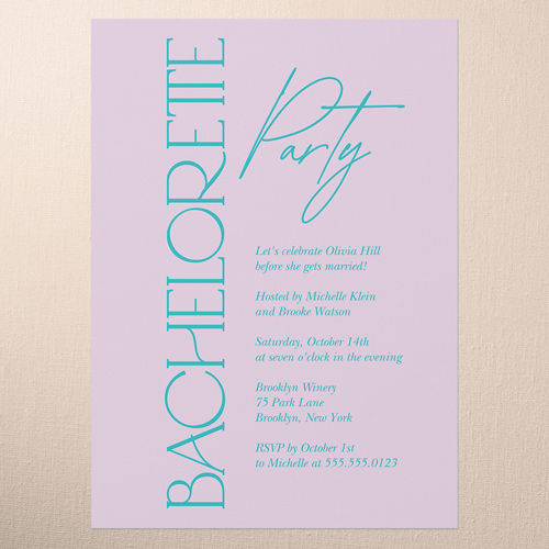 Elegant Marquee Bachelorette Party Invitation, Purple, 5x7 Flat, Write Your Own Greeting, Pearl Shimmer Cardstock, Square