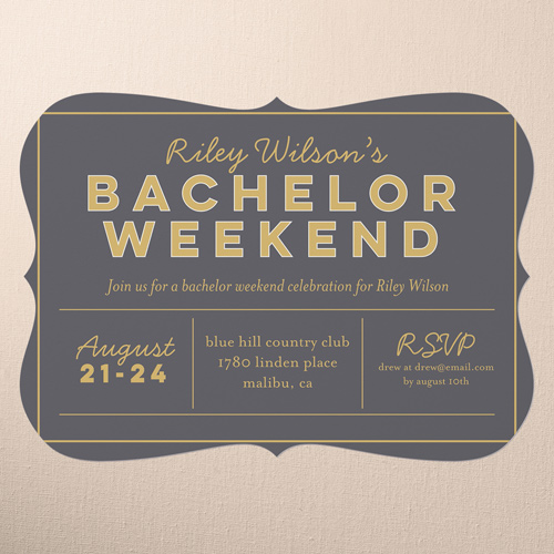 Classic Outline Bachelor Party Invitation, Brown, 5x7 Flat, Pearl Shimmer Cardstock, Bracket