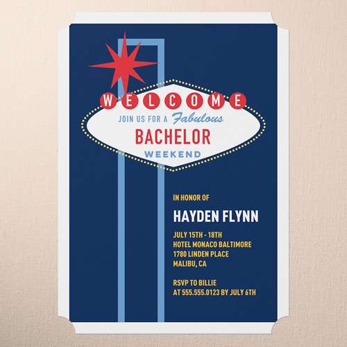 Glowing Getaway Bachelor Party Invitation, Blue, 5x7 Flat, Pearl Shimmer Cardstock, Ticket