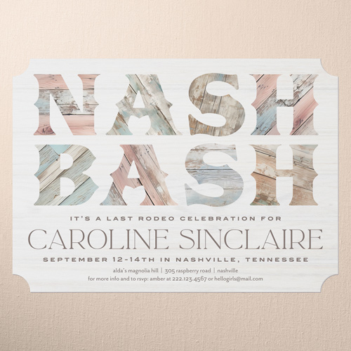 Nash Bash Bachelorette Party Invitation, Beige, 5x7 Flat, Pearl Shimmer Cardstock, Ticket