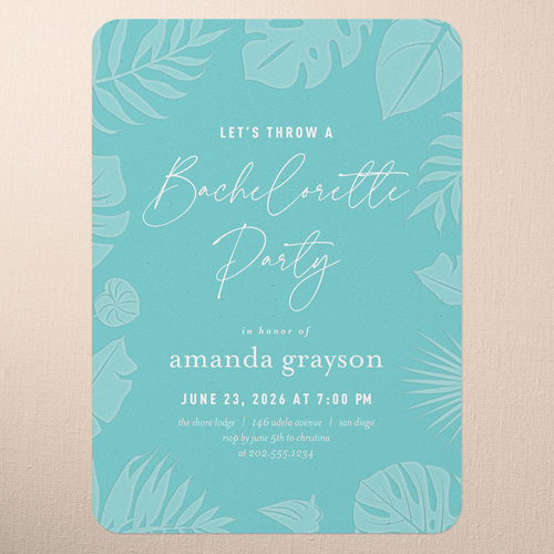 Seasonal Outline Bachelorette Party Invitation, Blue, 5x7 Flat, Standard Smooth Cardstock, Rounded, Teal