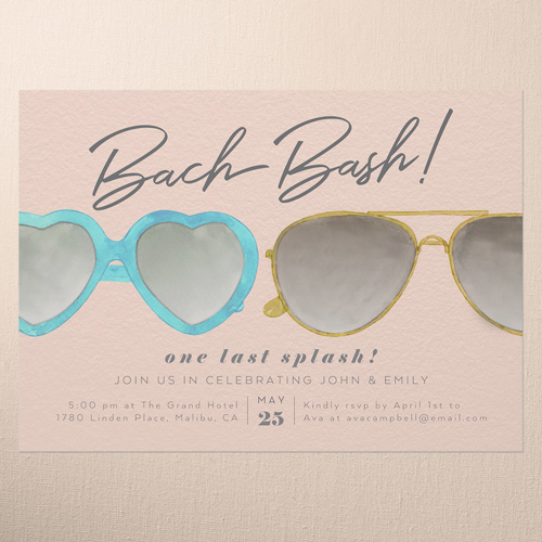 Glasses Galore Bachelorette Party Invitation, Pink, 5x7 Flat, Standard Smooth Cardstock, Square, Blush