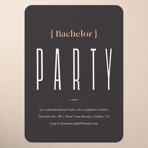 Tasteful Type Bachelor Party Invitation, Black, 5x7 Flat, Standard Smooth Cardstock, Rounded