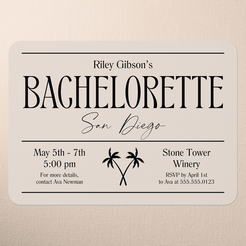 Destination Details Bachelorette Party Invitation, White, 5x7 Flat, Standard Smooth Cardstock, Rounded