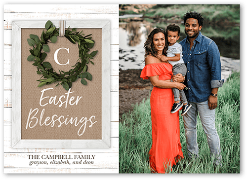 Burlap Wreath Easter Card, White, 5x7 Flat, Standard Smooth Cardstock, Square