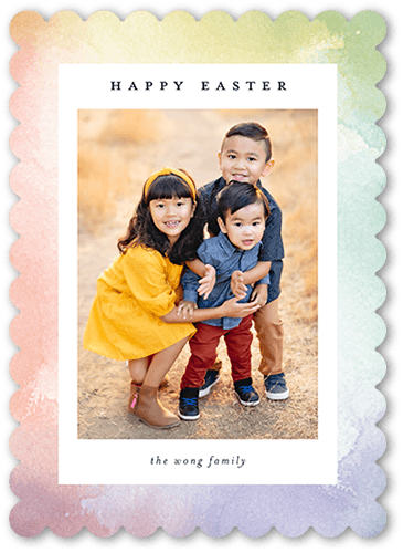Watercolor Background Easter Card, White, 5x7 Flat, Pearl Shimmer Cardstock, Scallop