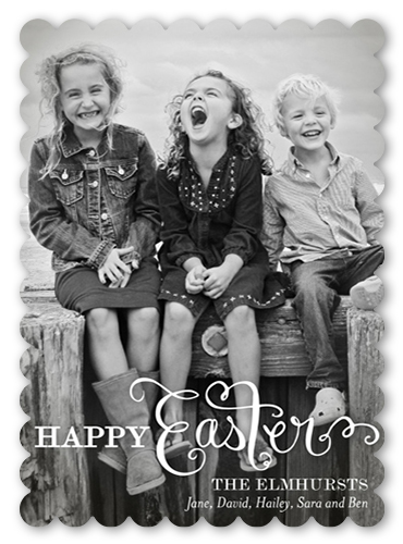 Script Overlay Easter Card, White, 100% Recycled Cardstock , Scallop